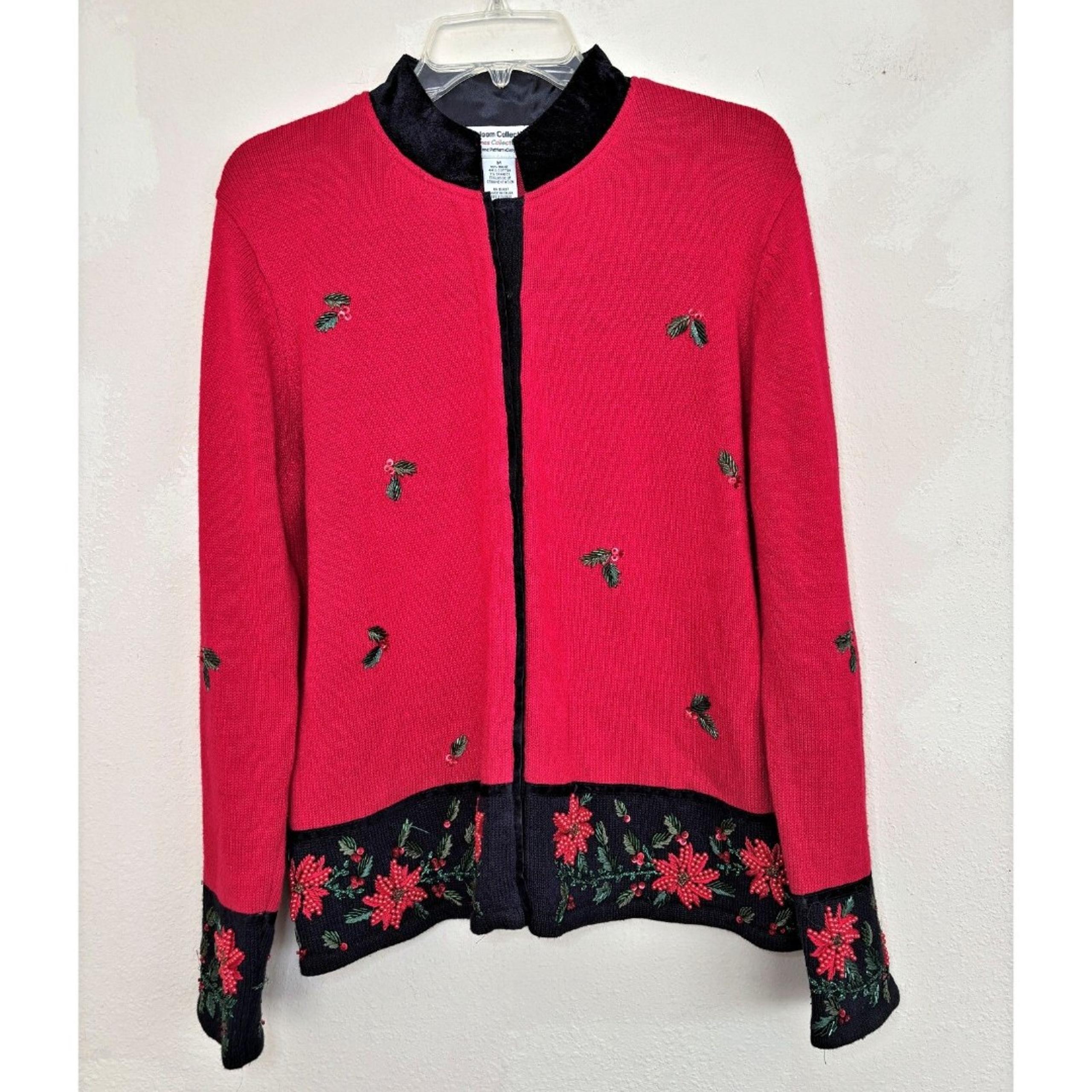 Heirloom Collectibles Womens Beaded Cardigan Sweater Medium 2004 Vtg Christmas