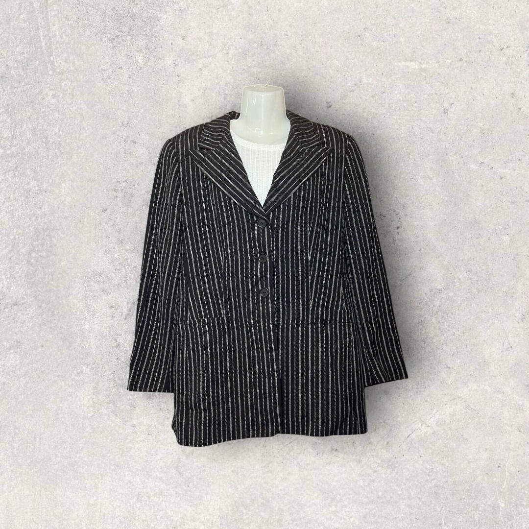 Escada Elements Pinstripe New Wool Single Breasted Blazer Suit Jacket Size 40