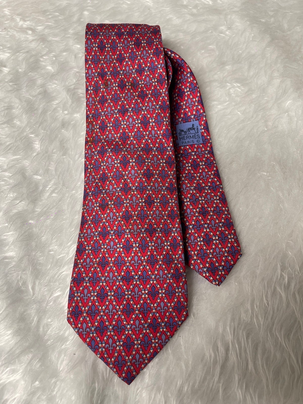 Mega Sale - Hermes Fleur De Lis 100% Silk Tie Red Blue 7137 FA Made in France - Online Outlet Extravaganza:£86[hoMen_2902667ua]