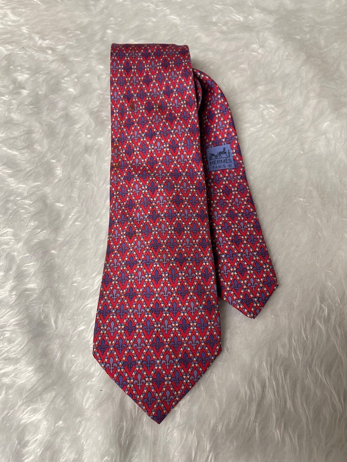 Mega Sale - Hermes Fleur De Lis 100% Silk Tie Red Blue 7137 FA Made in France - Online Outlet Extravaganza:£86[hoMen_2902667ua]