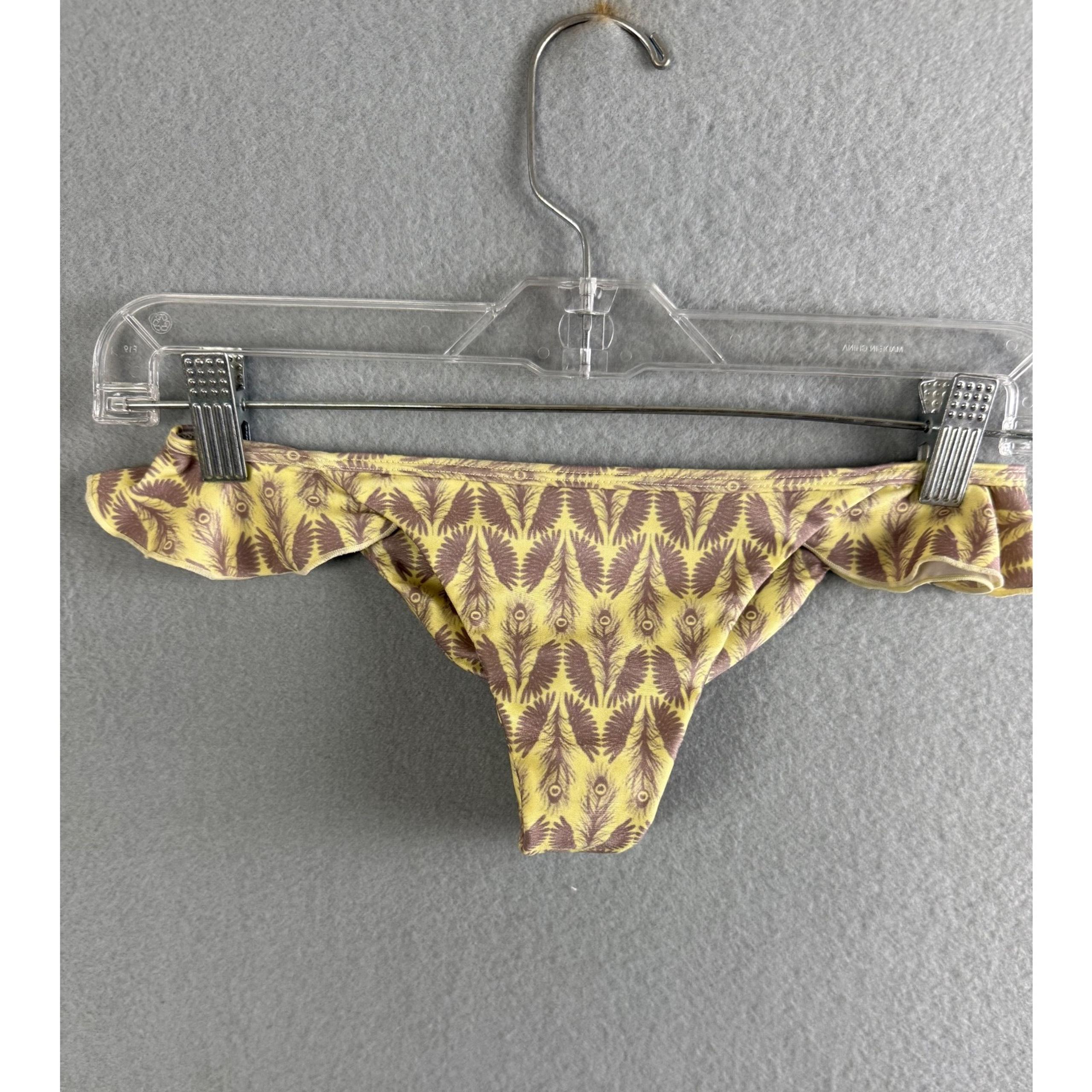 Tori Praver Bikinis Bottoms Women's Small Swimwear Ruffle Trim Peacock Print