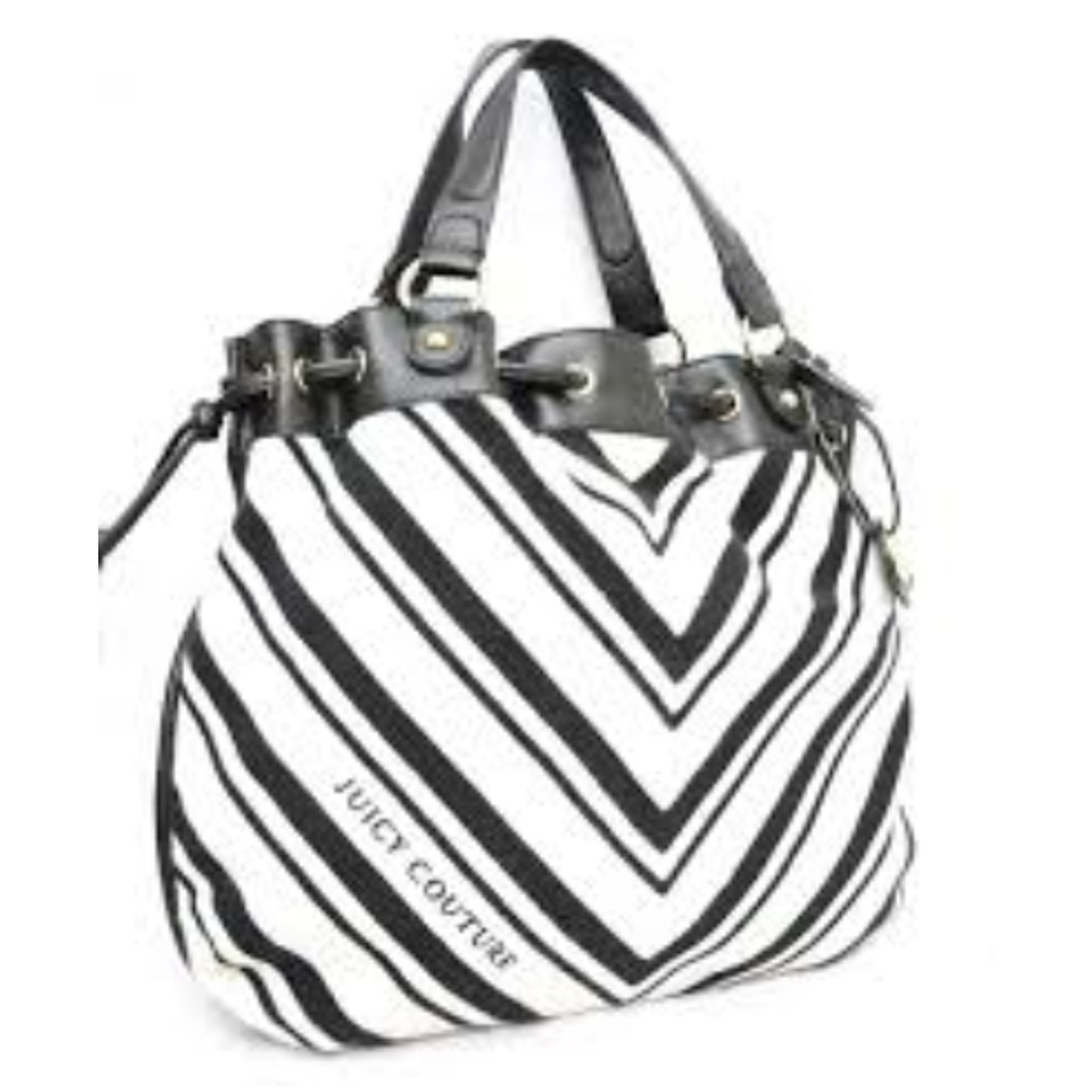 Juicy Couture HANDBAG Black & White Zebra Striped Shoulder Purse Leather & Terry