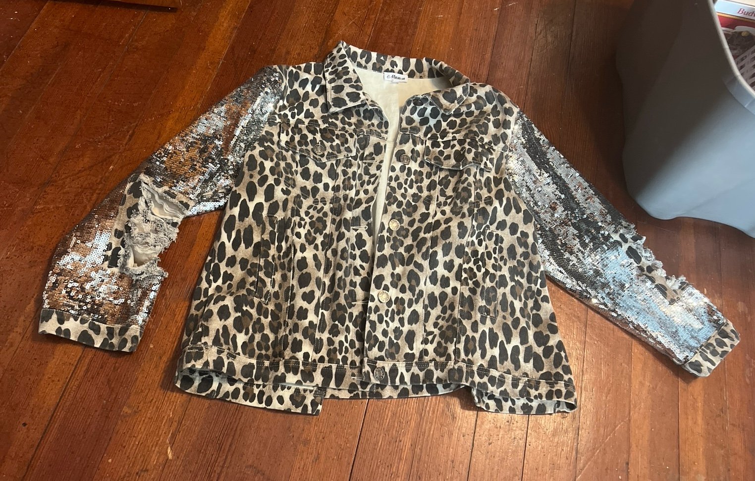 Macaron bling sequin cheetah jacket new