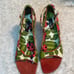 Baci Natalie lady bug fabric& Red leather suede wedge ankle shoes open toe SZ10M