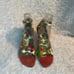 Baci Natalie lady bug fabric& Red leather suede wedge ankle shoes open toe SZ10M