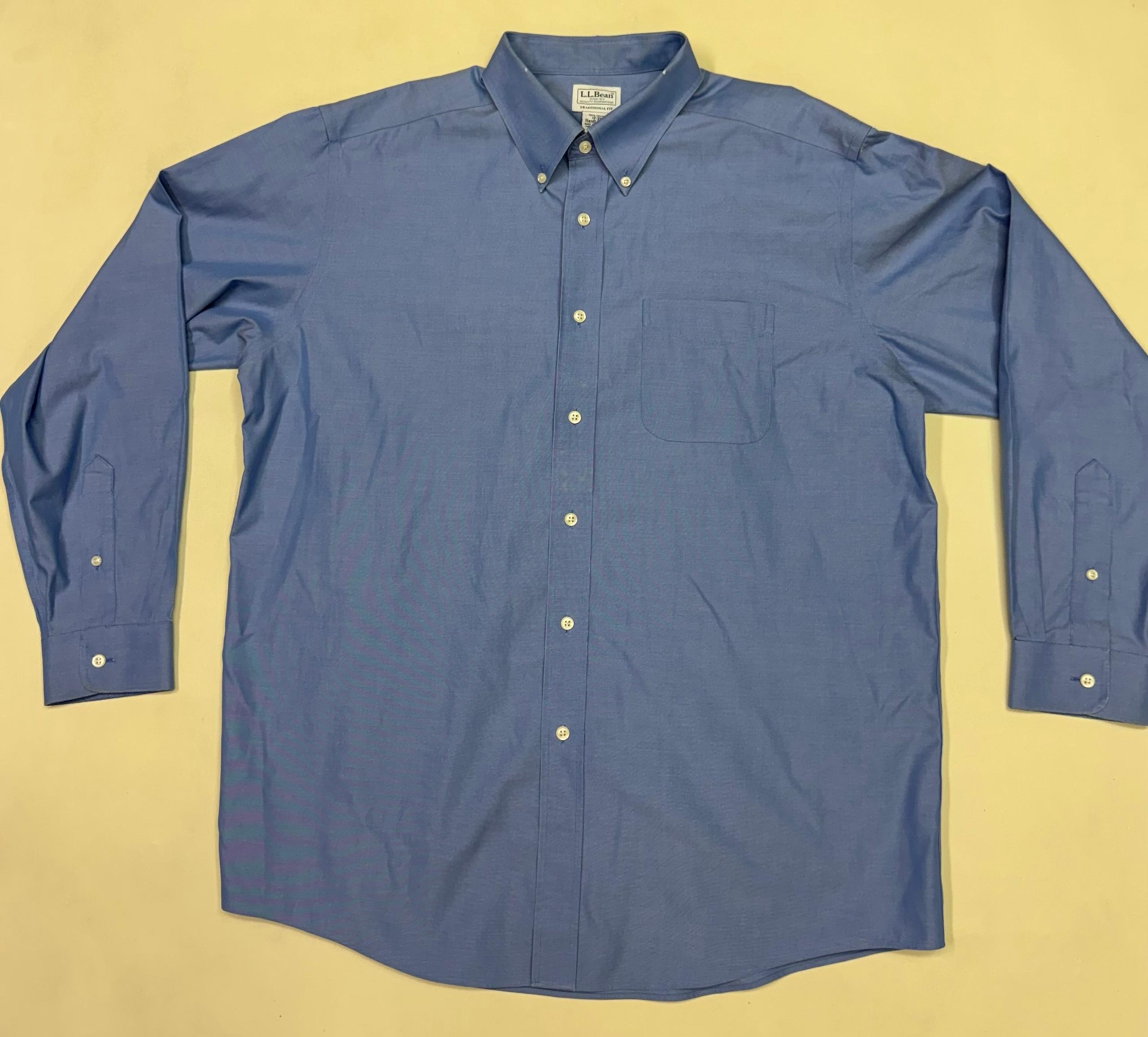 LL Bean Acura Employee Shirt Mens 17-35 Blue Long Sleeve Button Up Dress