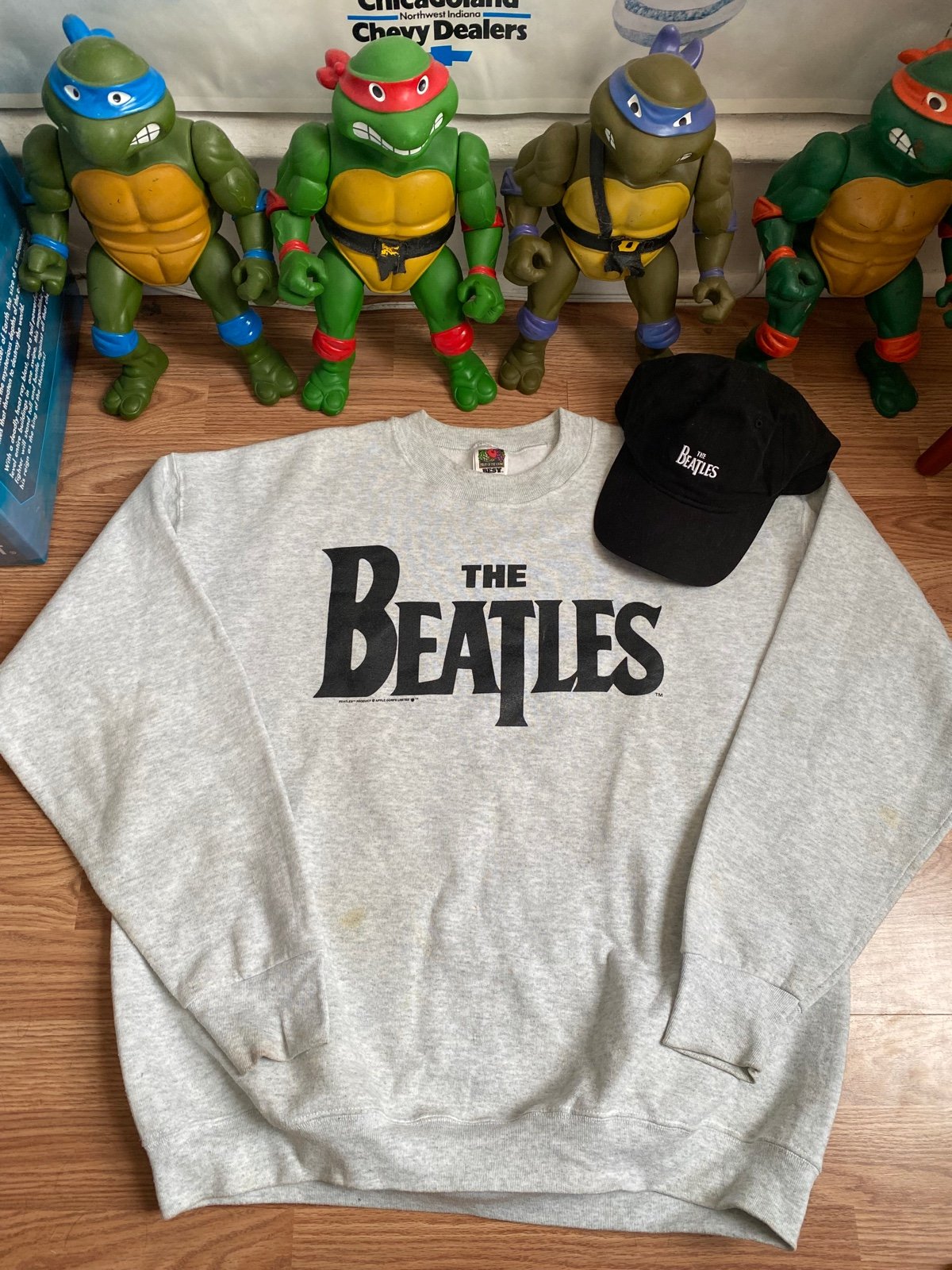 Vintage The Beatles Crew Neck Gray Sweater with Hat/Cap