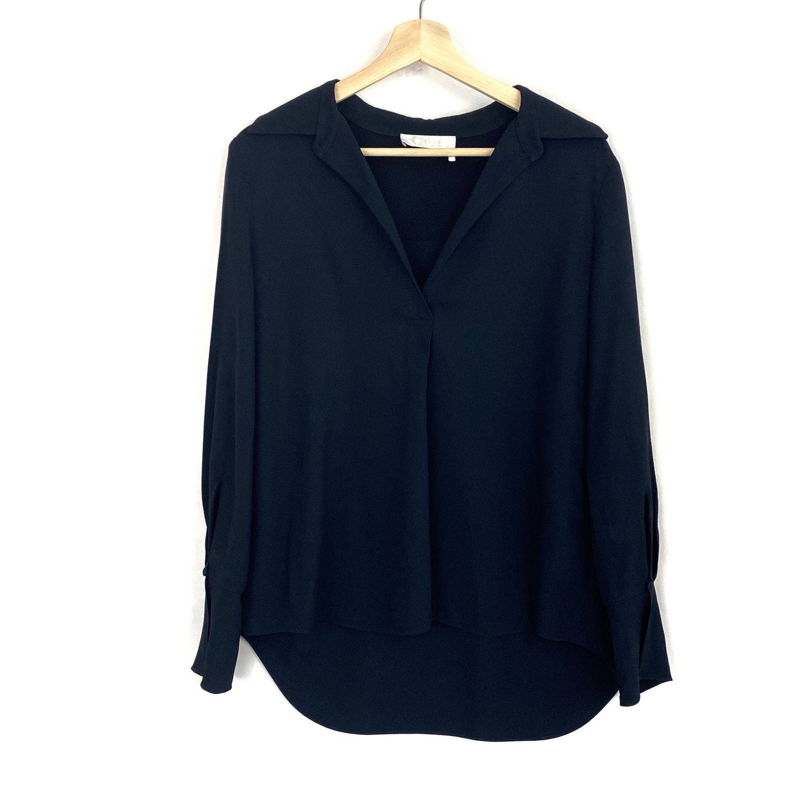 Chloe Shirt Navy Blue Silk Blouse 34