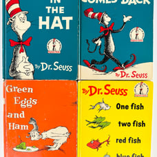 1957 Dr. Seuss The Cat In The Hat Hardcover Book Club Lot Of 4 Comes Back Fish