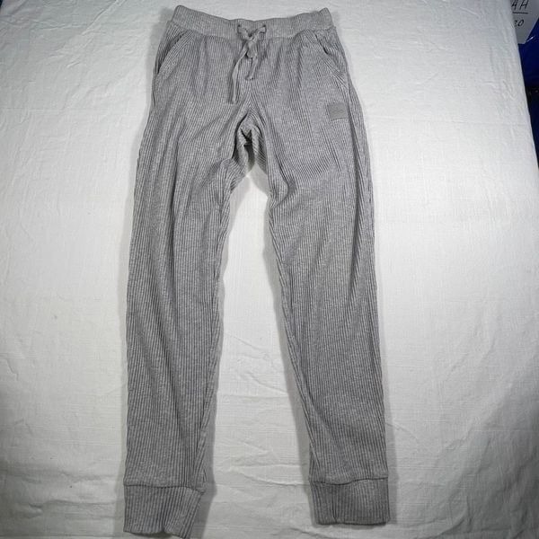 Alo Yoga Gray High Waist Striped Ribbed Elastic Waist Jogger Sweatpants Size Med