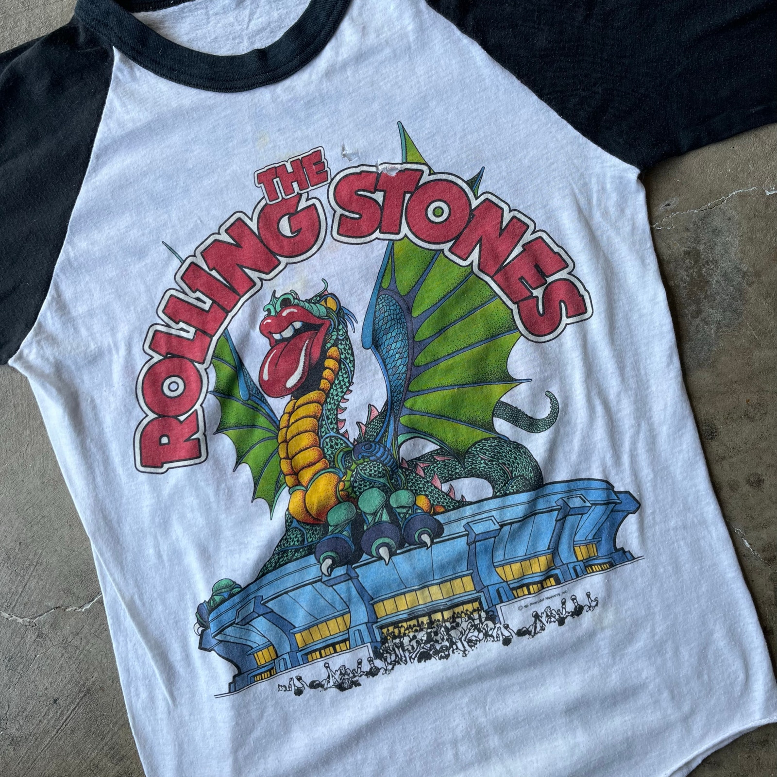 Vtg 80s The Rolling Stones White Raglan Baseball T-Shirt 1981 Concert Band M