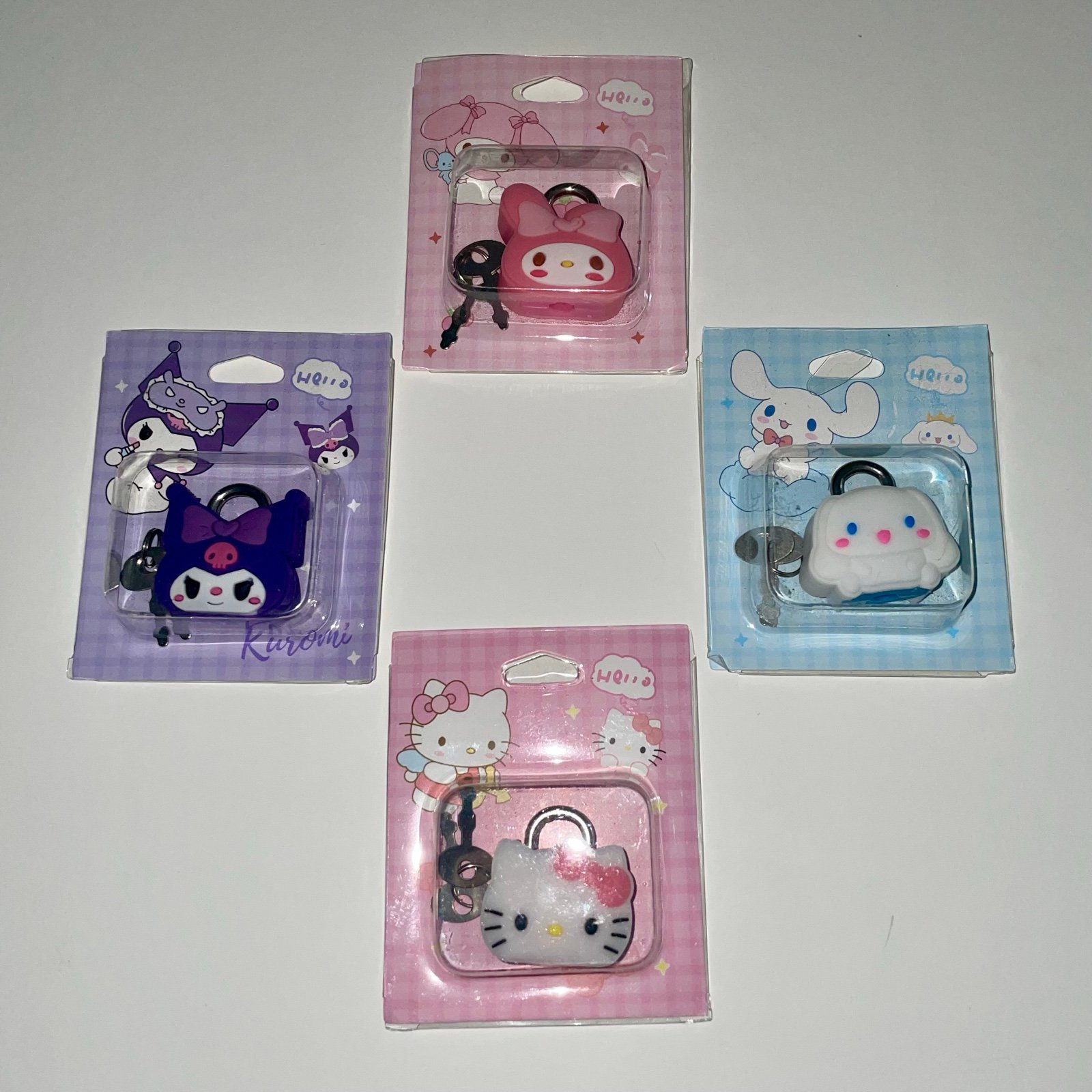 (4) Mini Padlocks with 2 Keys ~ My Melody, Kuromi, Cinnamoroll & Hello Kitty