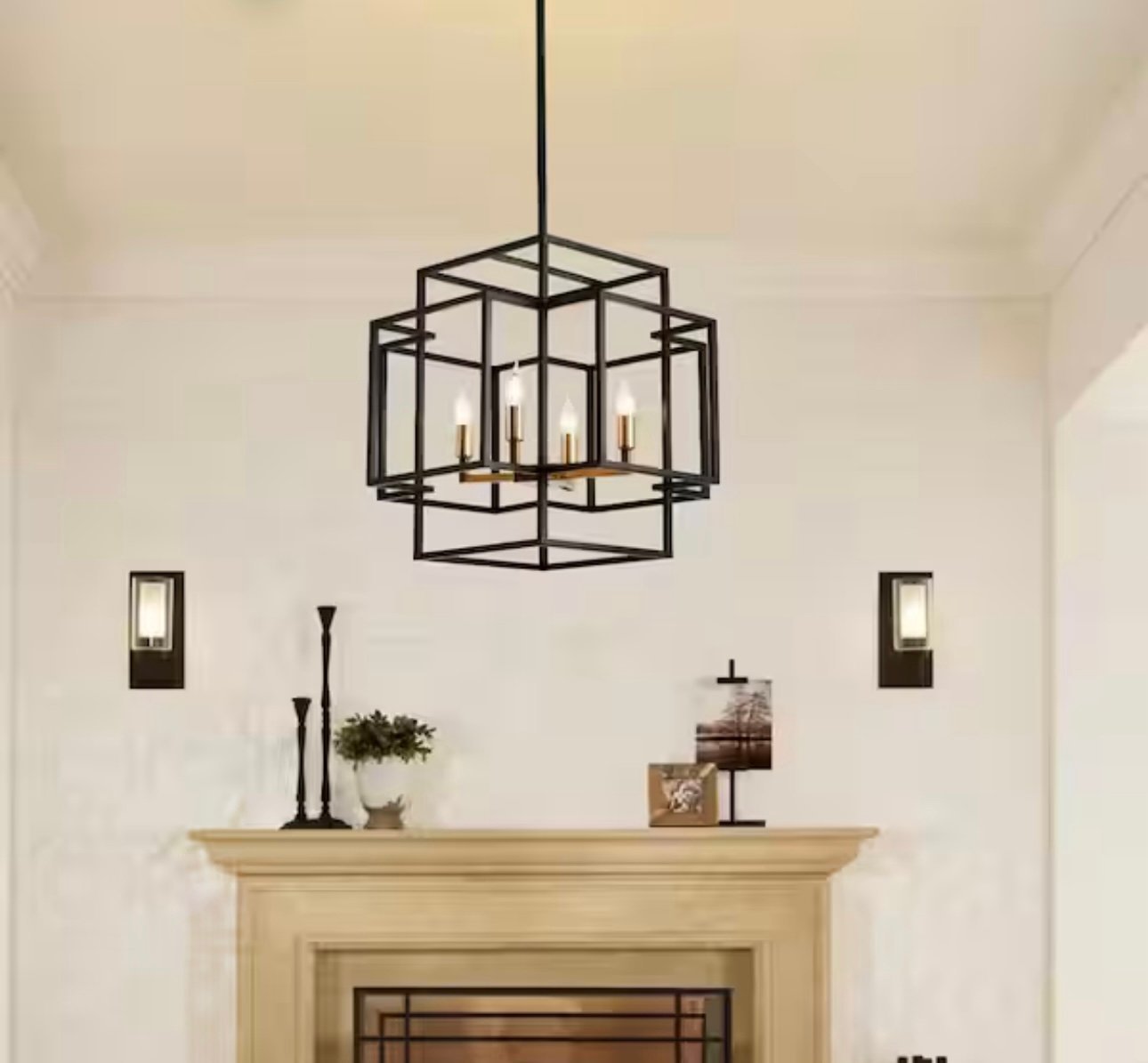 Magic Home - 4 Light Industrial Chandelier, Black and Gold