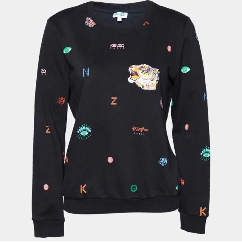 KENZO Paris black tiger logo print Crewneck pullover