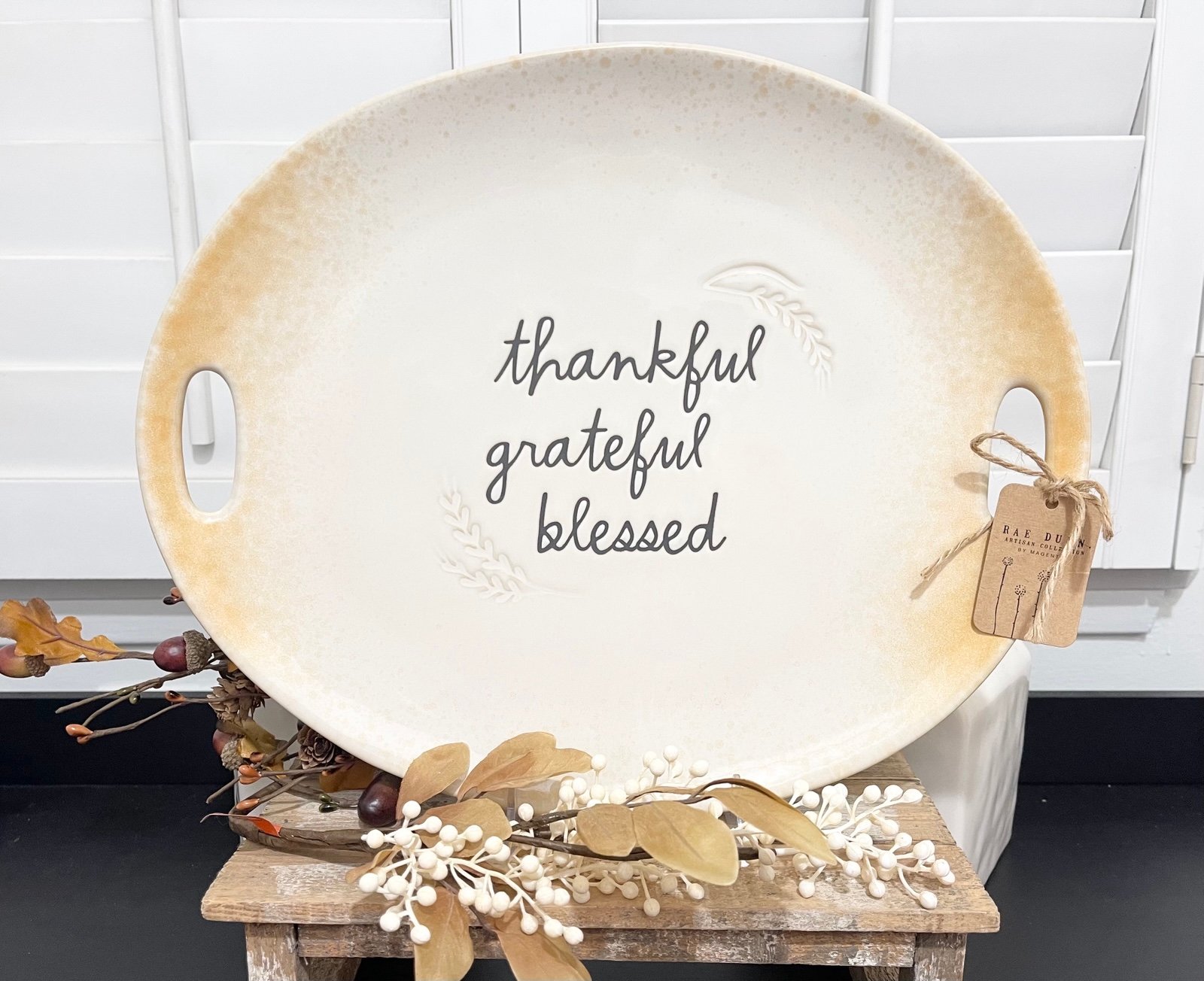 New 2025 Release Thanksgiving Platter - thankful, grateful, blessed 15inx12in