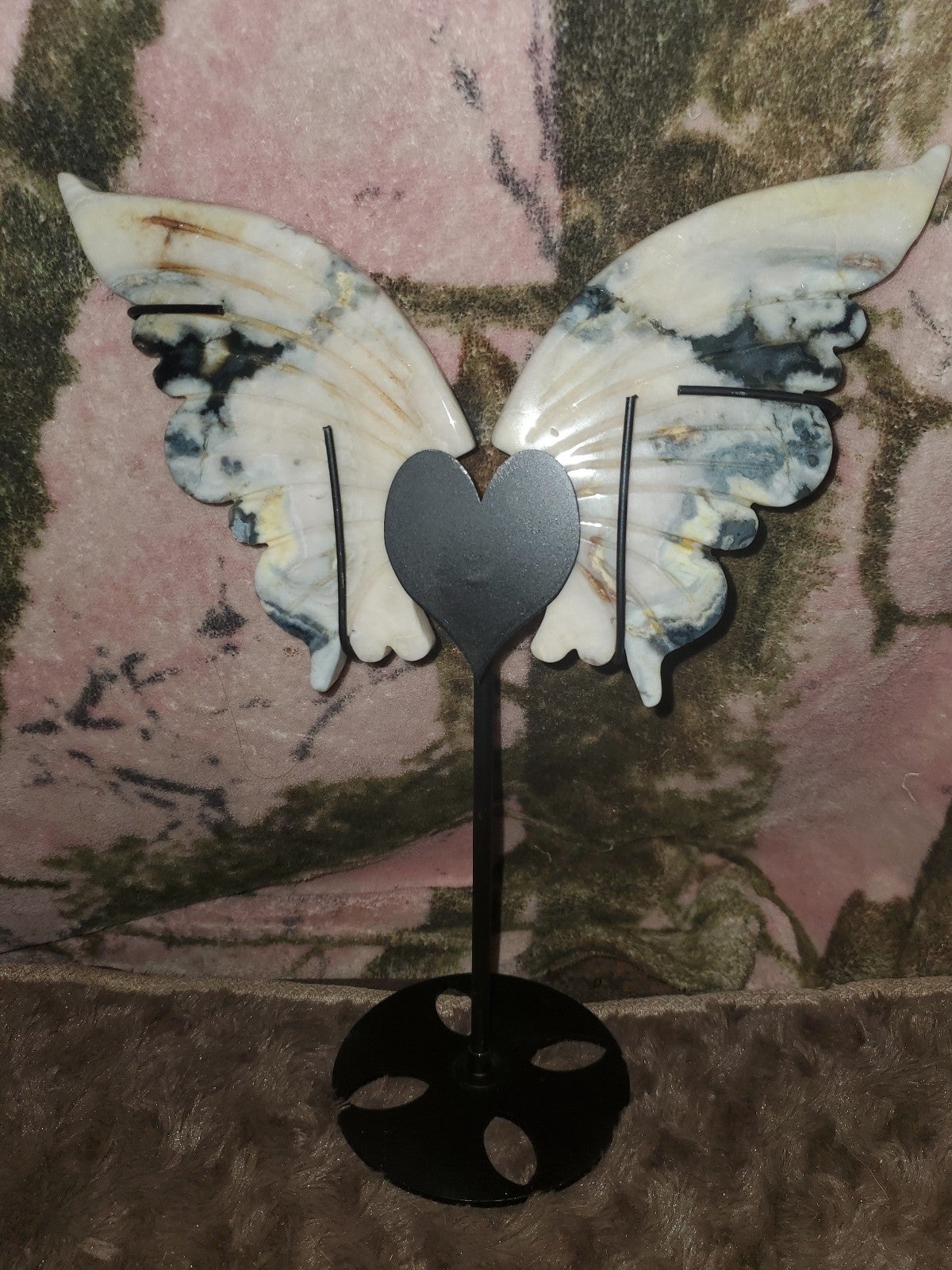 Black Flower Agate wings w/ gift (uv reactive)