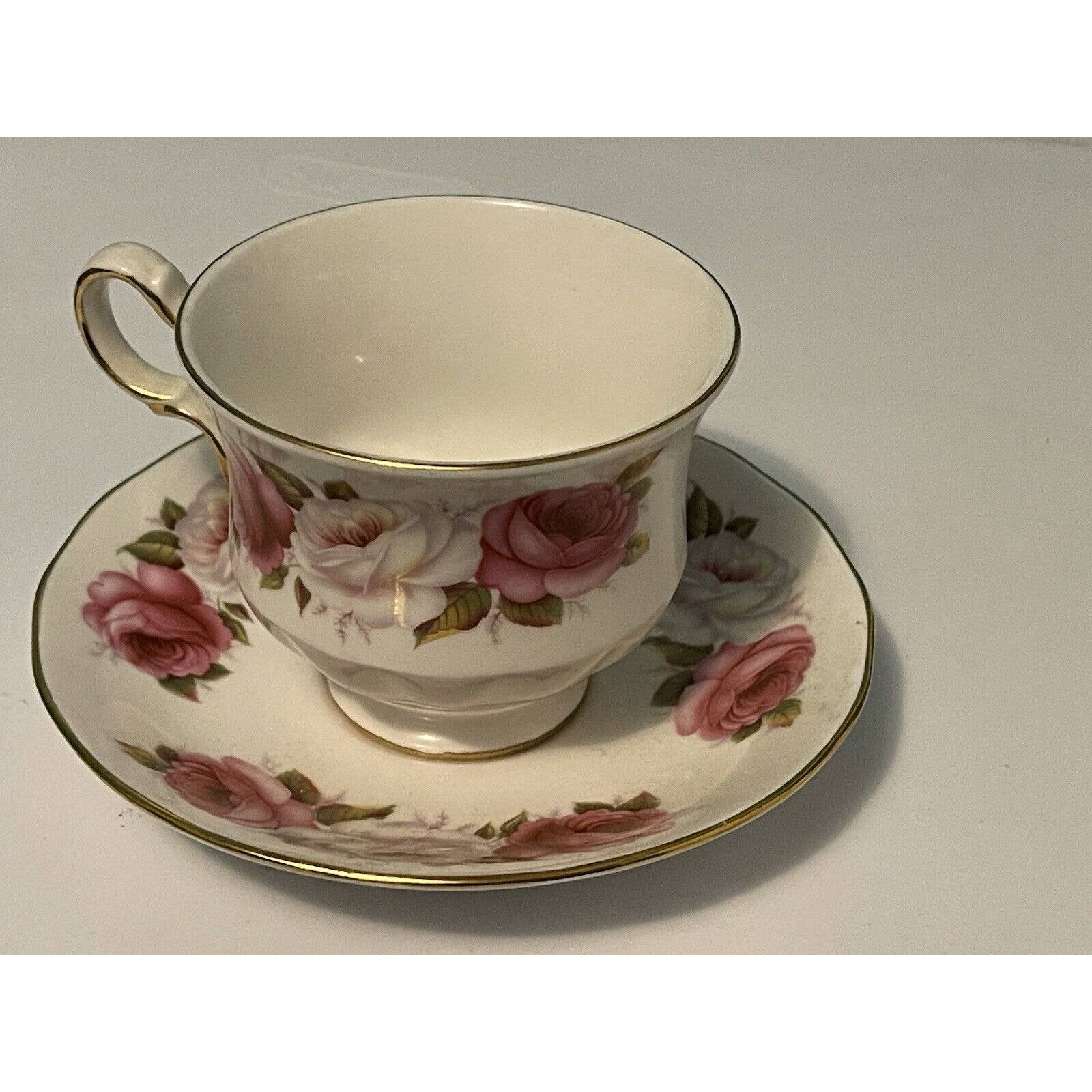 Queen Anne, Princess Roses Tea Cup & Saucer Set, England, Pink White Roses