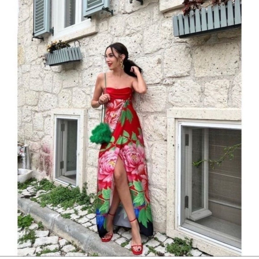 ZARA WOMAN STRAIGHT FRONT SLIT FLORAL PRINT DRESS size Large