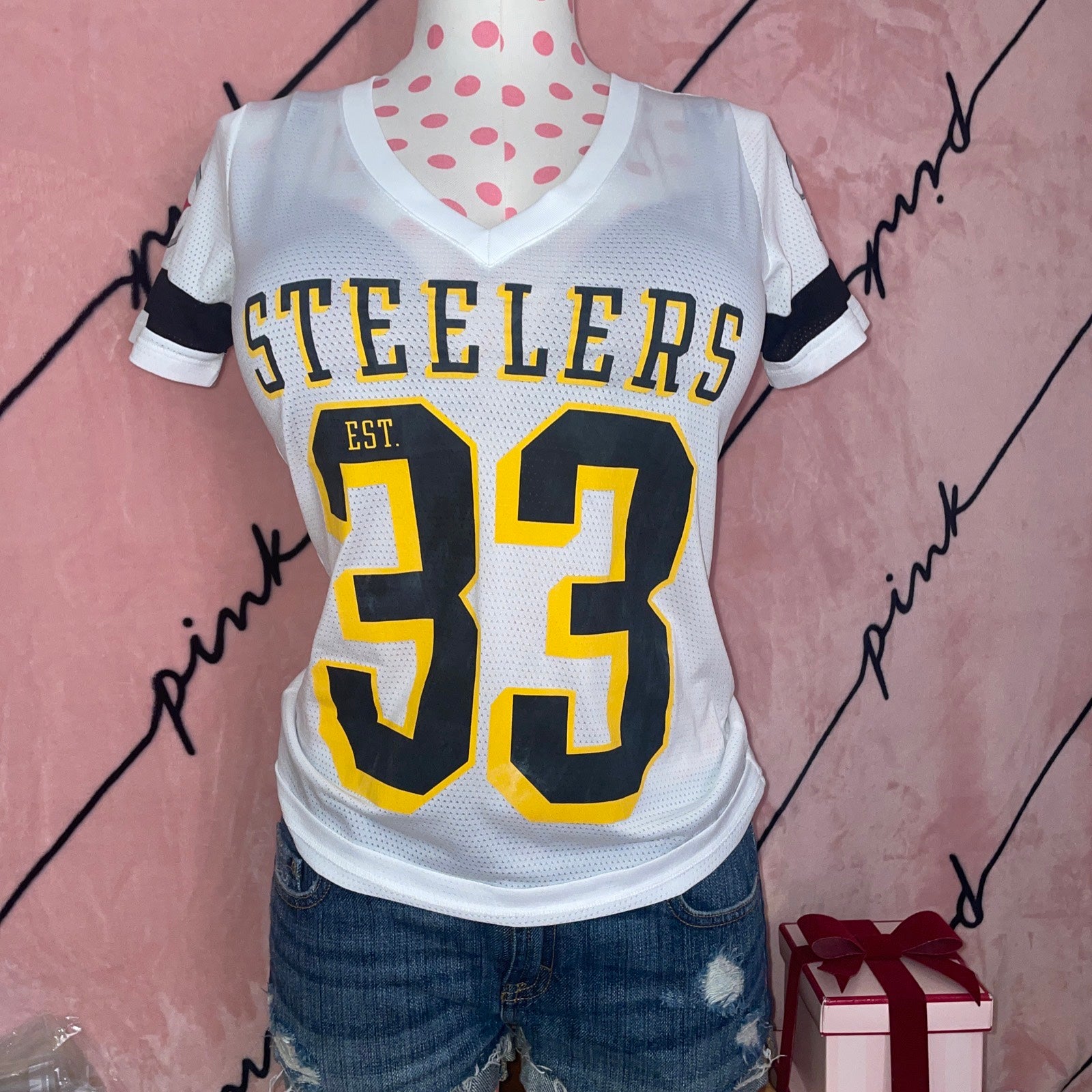 *RARE VICTORIA'S SECRET PINK Steelers NFL Football Collection Varsity Jersey XS