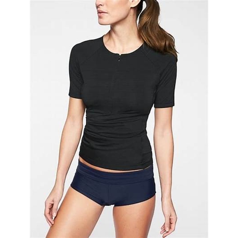 Athleta Pacifica Wrap Front Quarter Zip Black Tee Size XS