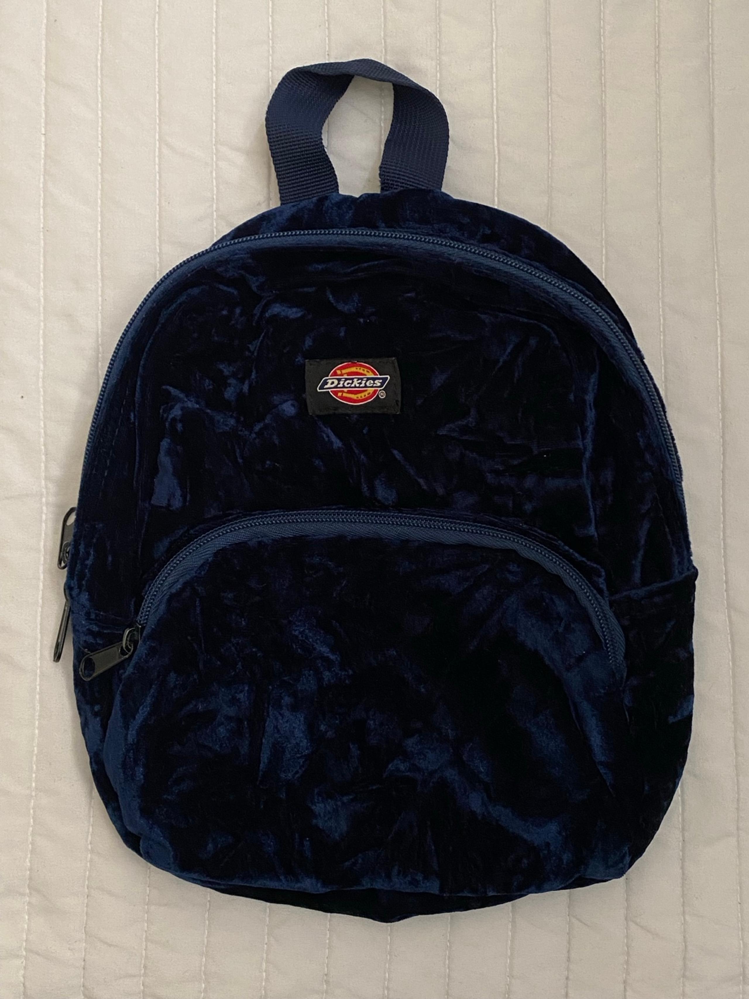 Navy blue velvet Dickies mini backpack