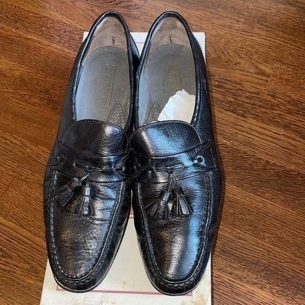 E.T. Wright Tassel Deerskin black leather slip on loafers