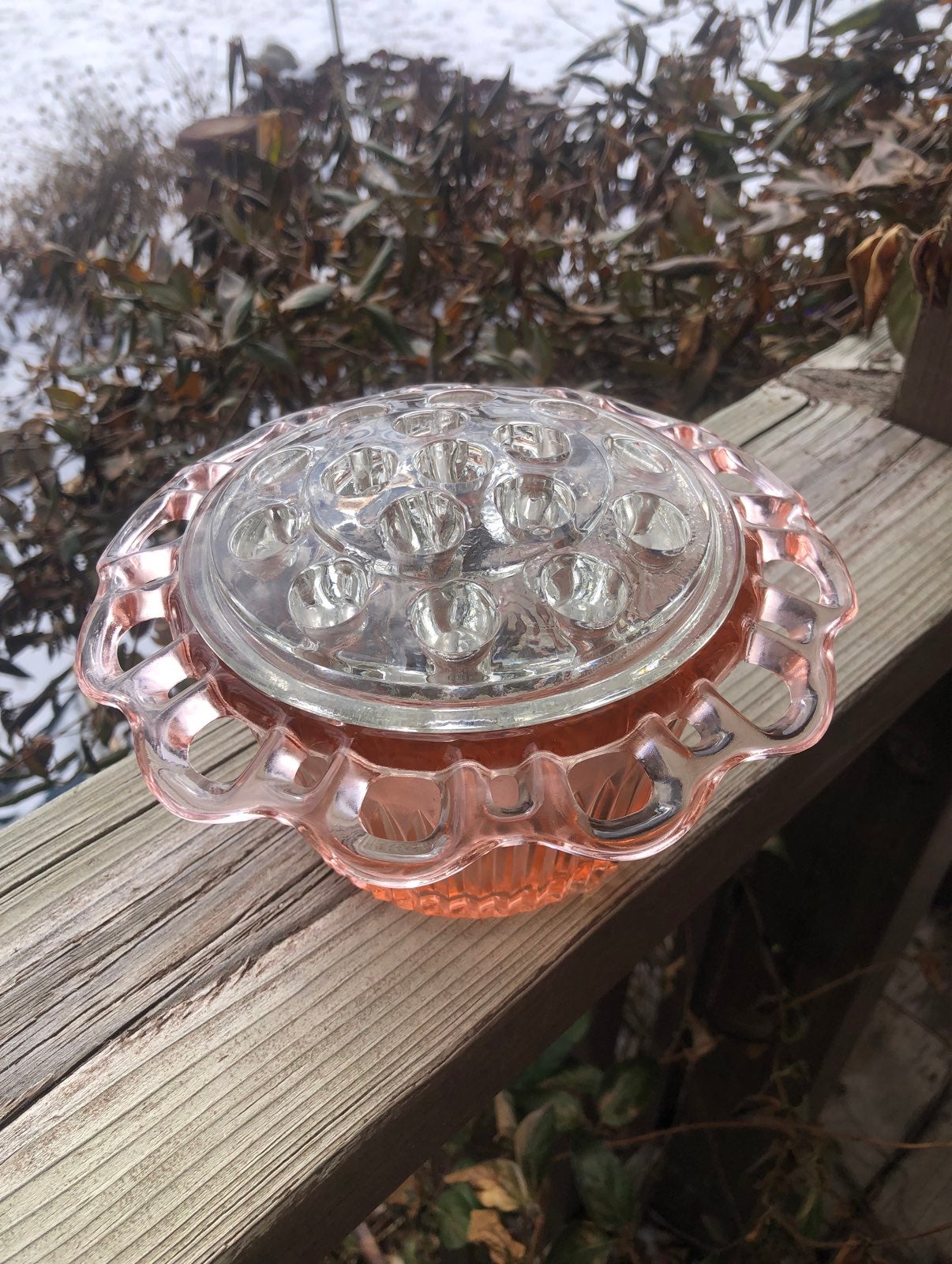 Vintage Anchor Hocking Glass “Old Colony” Pink Pressed Depression Glass Flower B