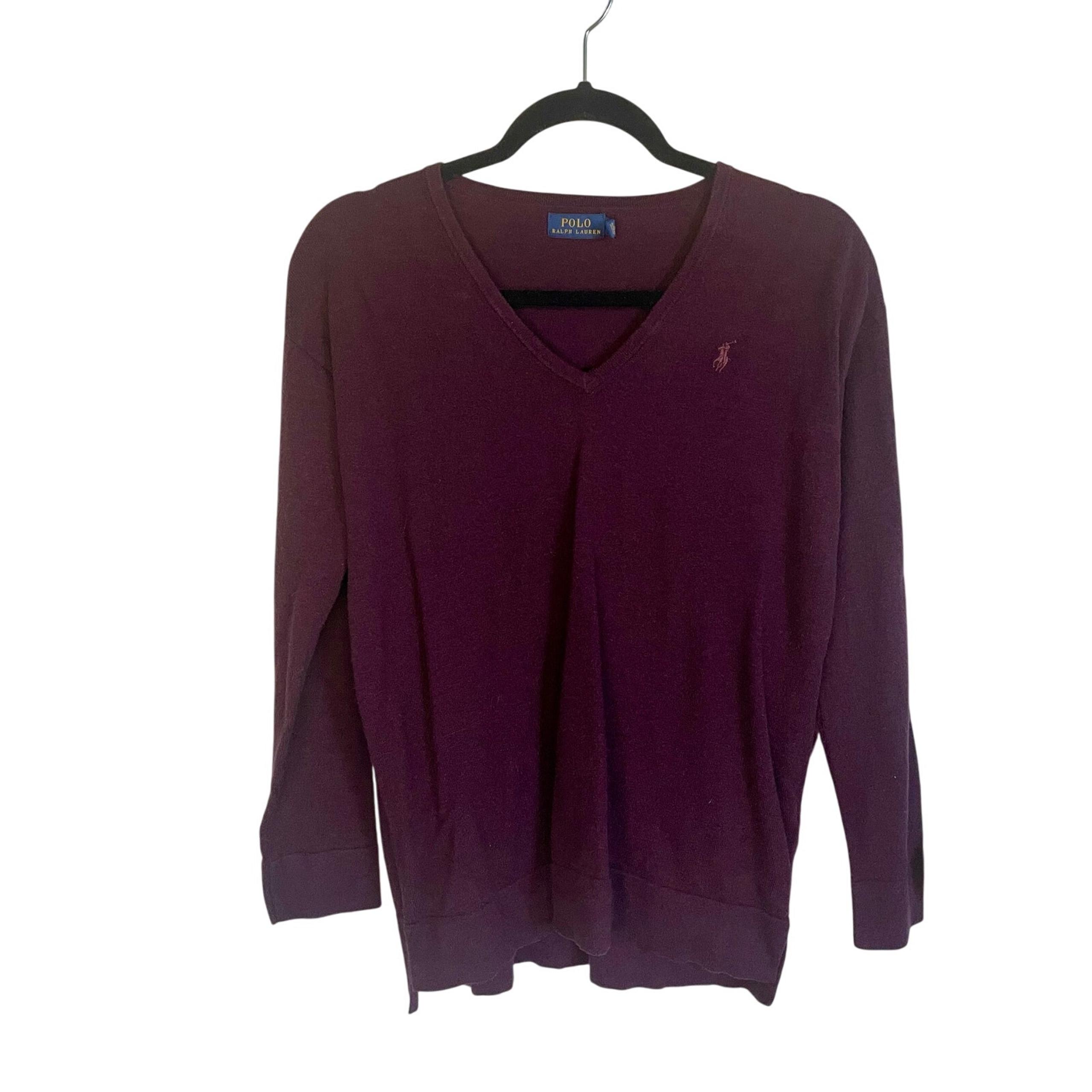 Polo Ralph Lauren Maroon V-Neck Long Sleeve Pullover Sweater Lightweight Size M