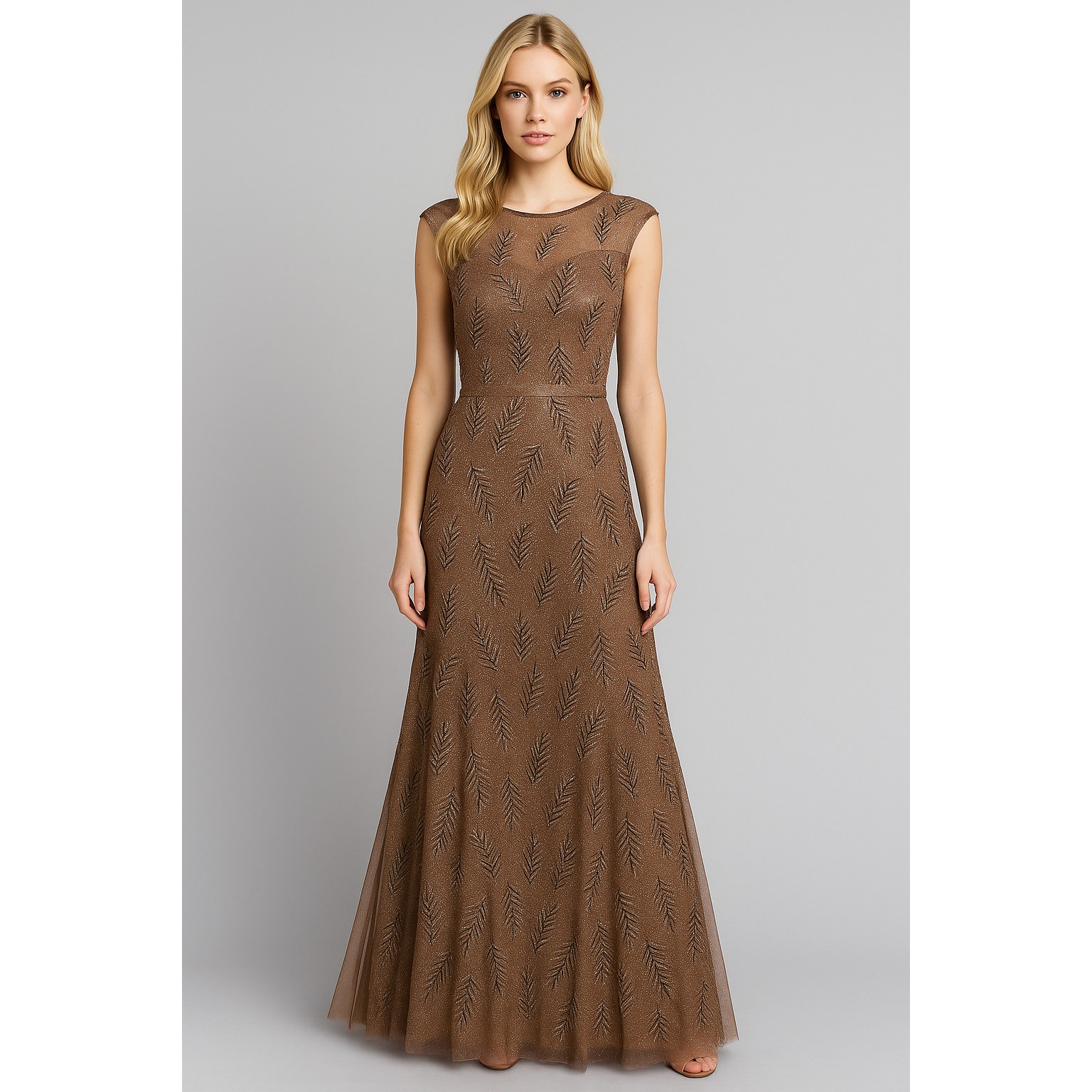 Candalite Gown Dress Womens M Brown Metallic Leaf Sparkle Shimmer Boho Fairy