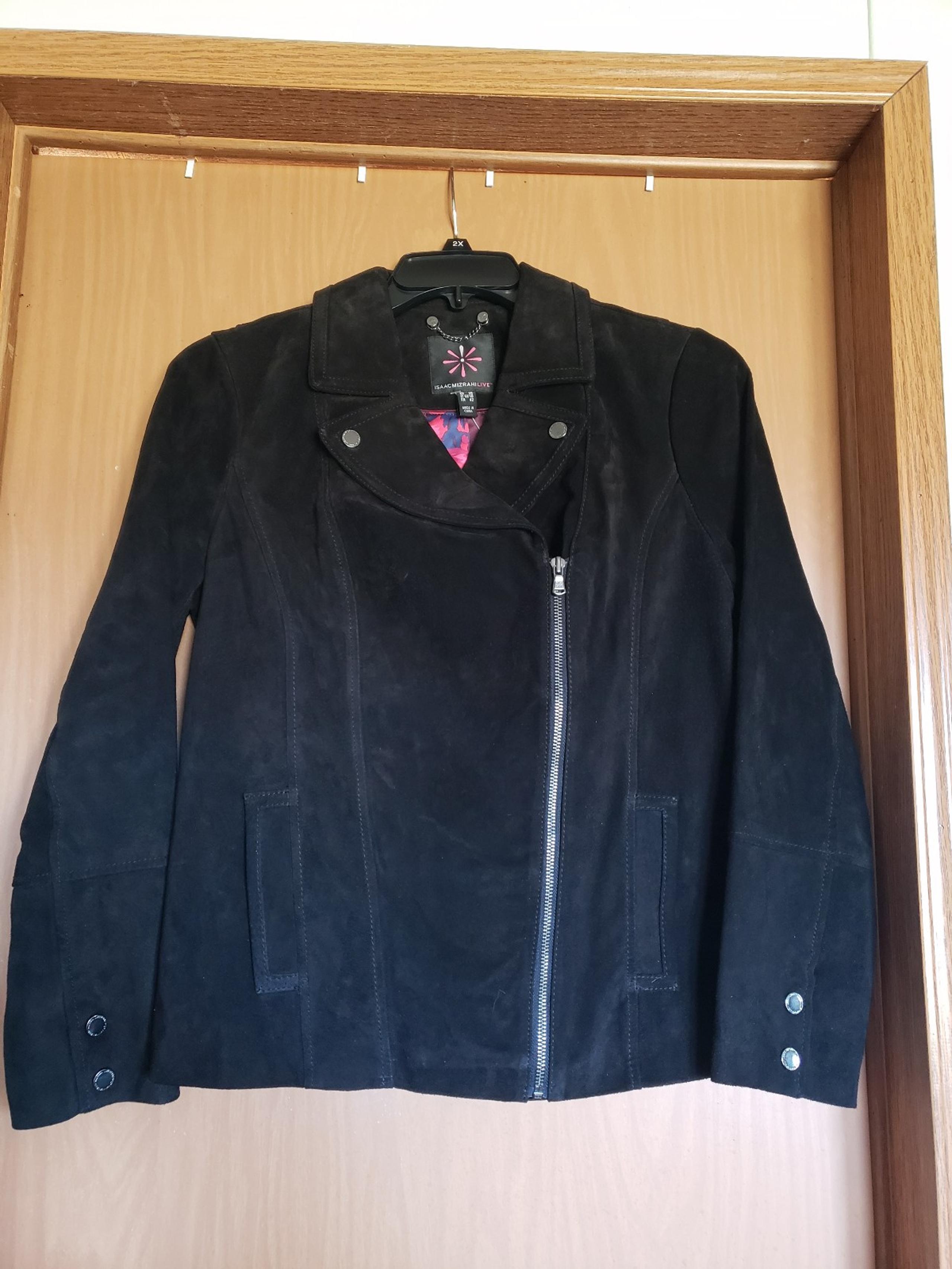 Isaac Mizrahi Live Black suede leather biker jacket with zipper womens size 8