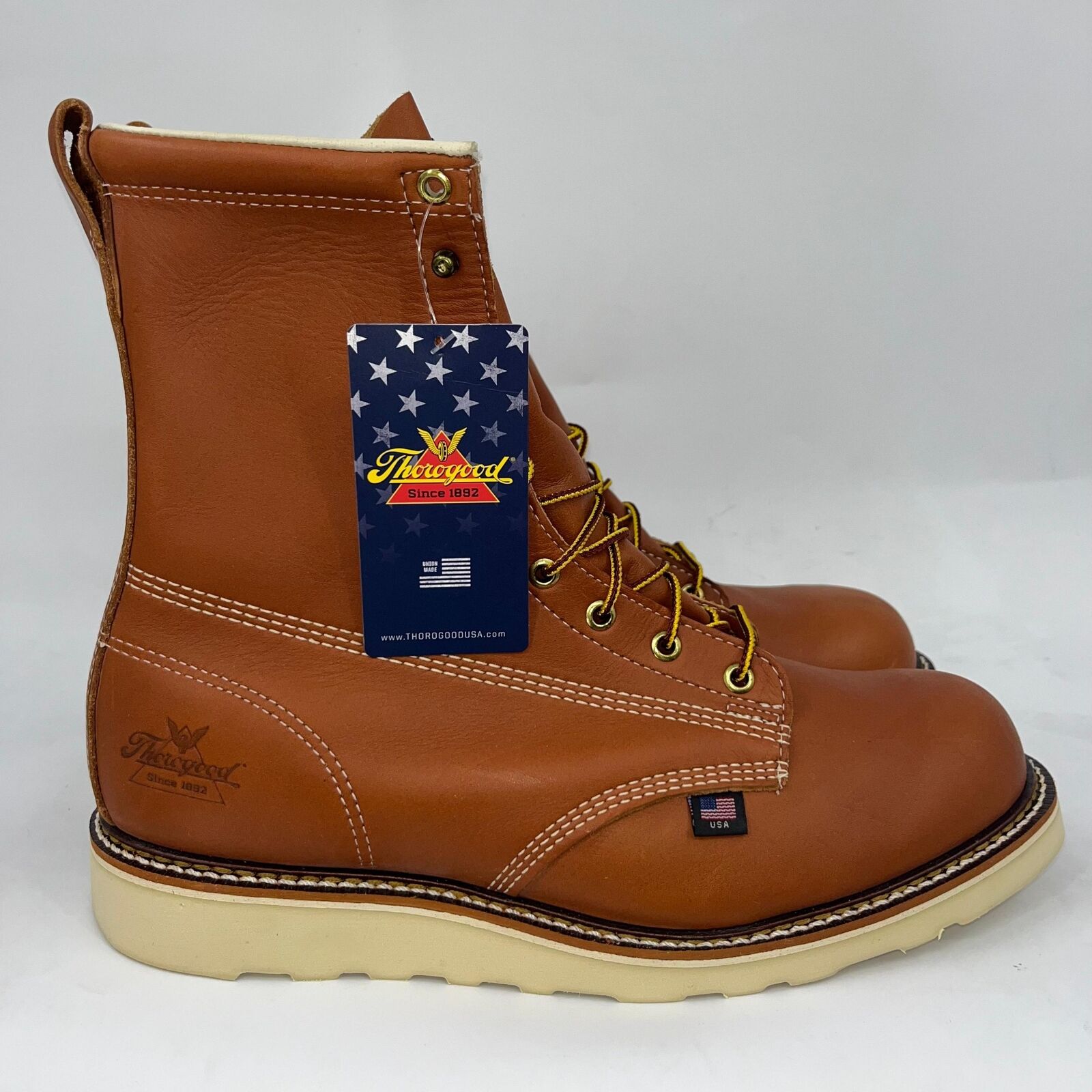 THOROGOOD AMERICAN HERITAGE 8″ TOBACCO PLAIN TOE MENS WORK BOOTS SIZE 11EE
