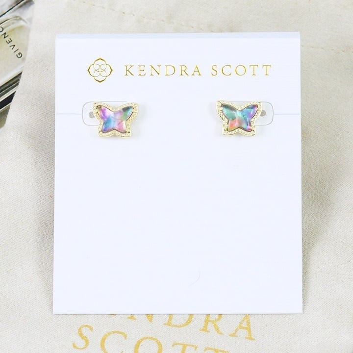 Kendra Scott Lillia Butterfly Lilac Abalone Stud Earrings Gold Plated