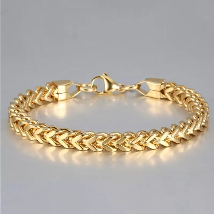 18K Gold Mens Franco Chain Link Bracelet NEW Retro Guys 18 Karat Jewelry Links