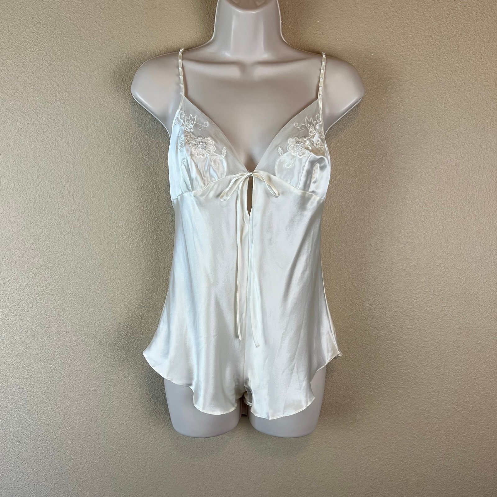 victoria's secret silk white pearl strap bodysuit romper