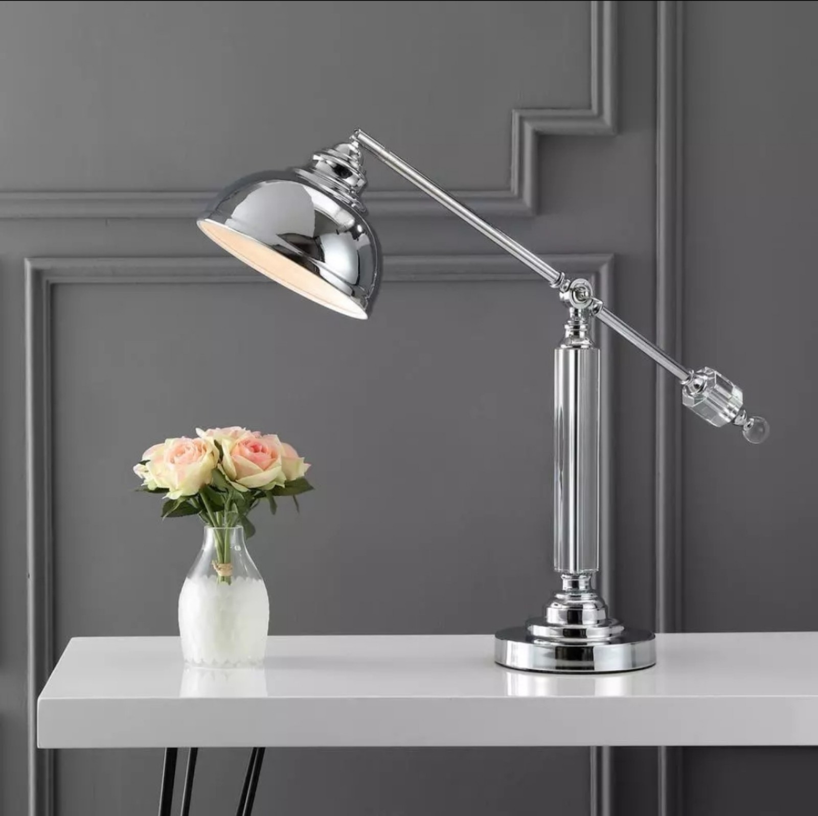 Jonathan Y 22 Giselle Chrome Metal and Crystal LED Task Lamp