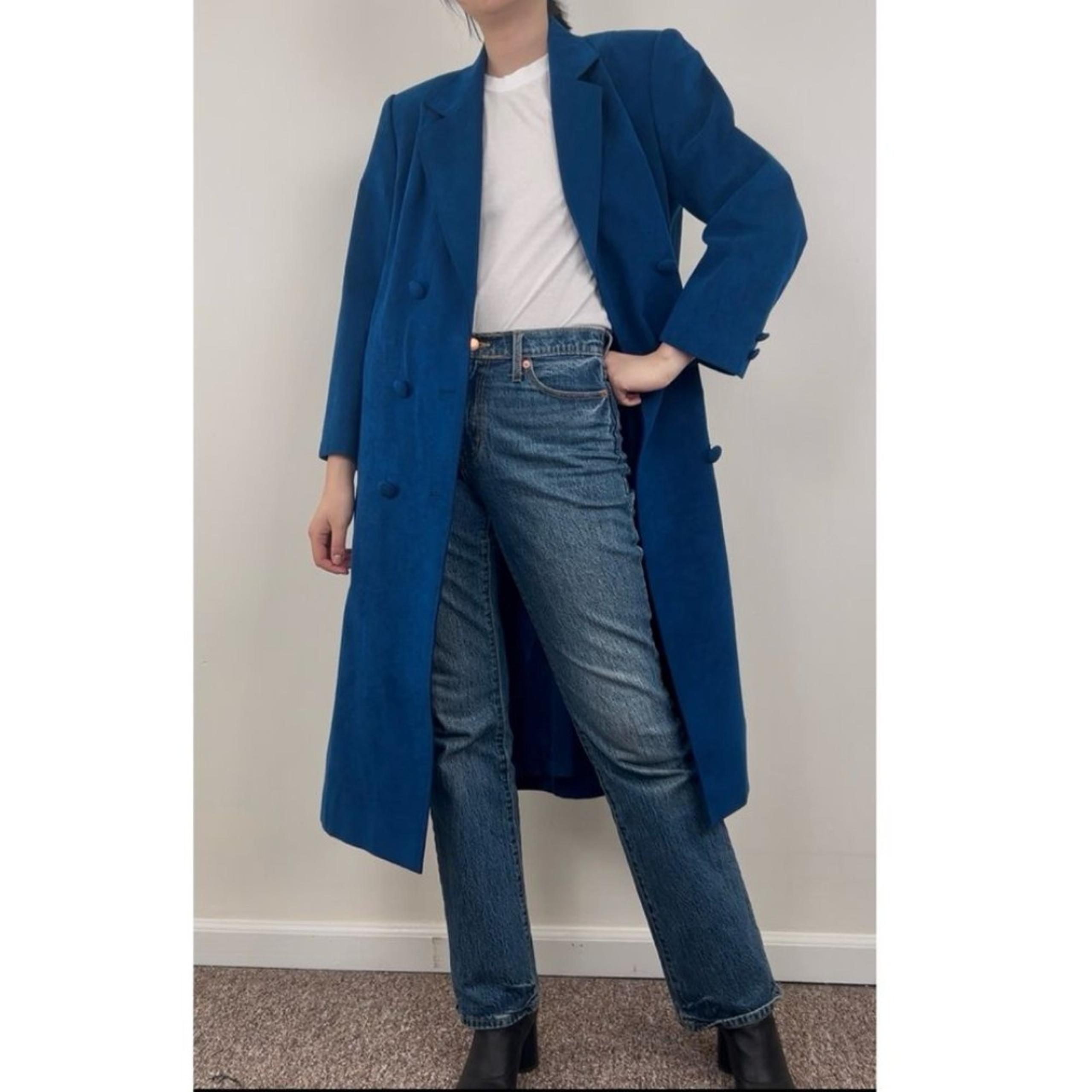Vintage Cobalt Blue Full Length Boyfriend Oversized Ultra Suede Trench Coat