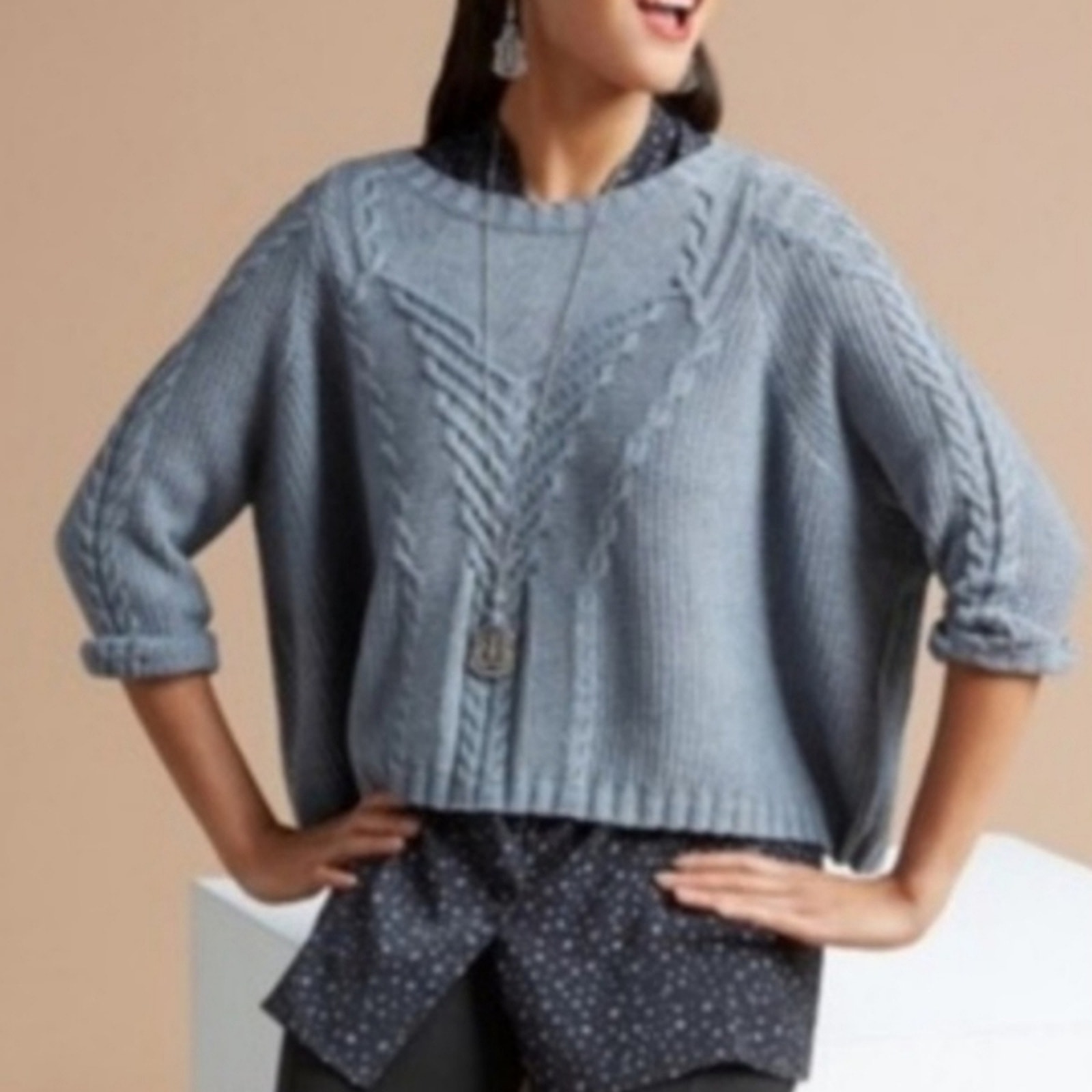 CAbi Short And Sweet Sweater Size L Blue