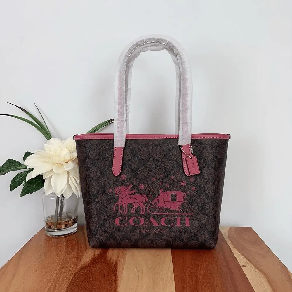 Coach Mini City Tote In Signature Canvas With Horse And Sleigh