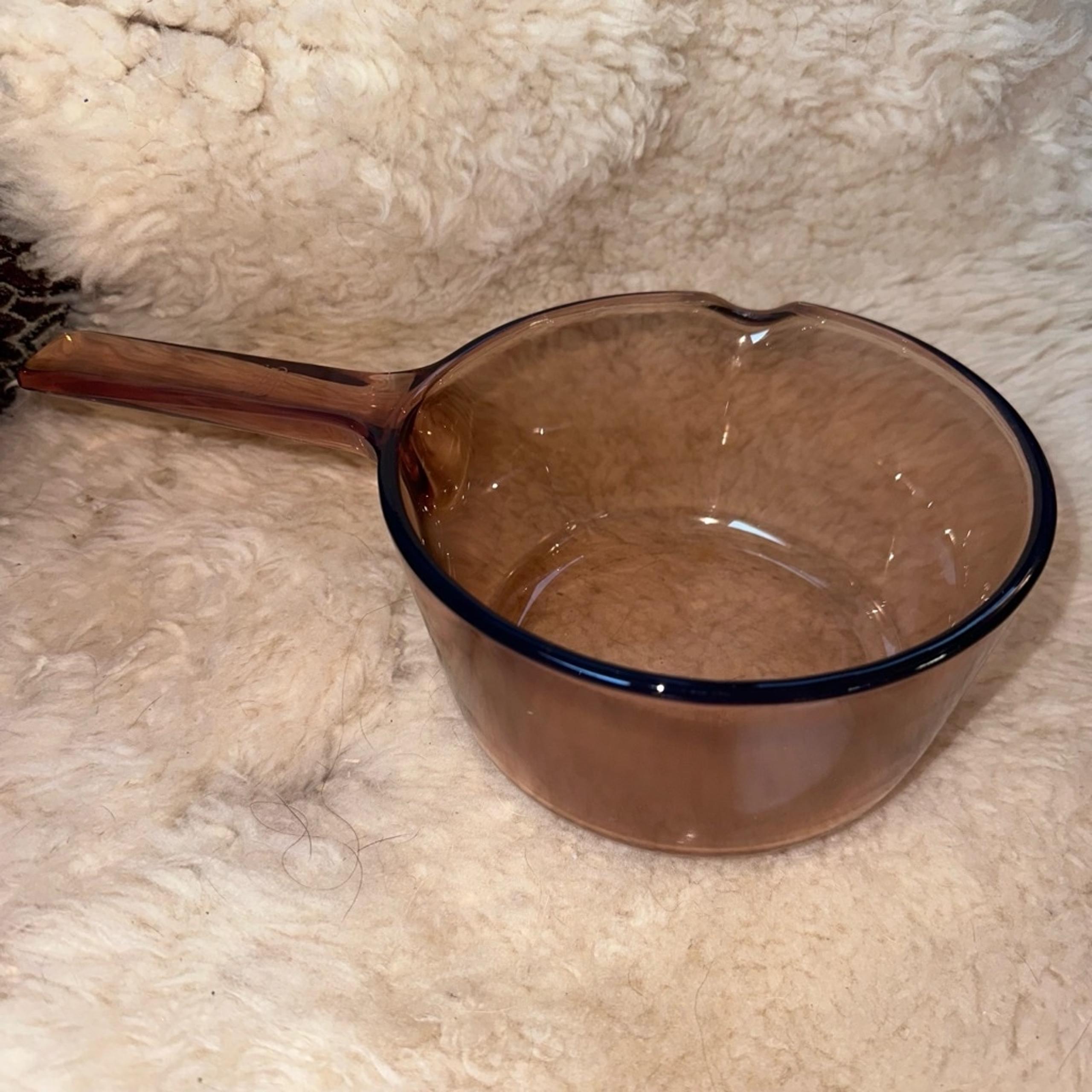 Vintage Corning Ware Vision Amber Glass 1L Sauce Pot Pan With Pour Spout USA