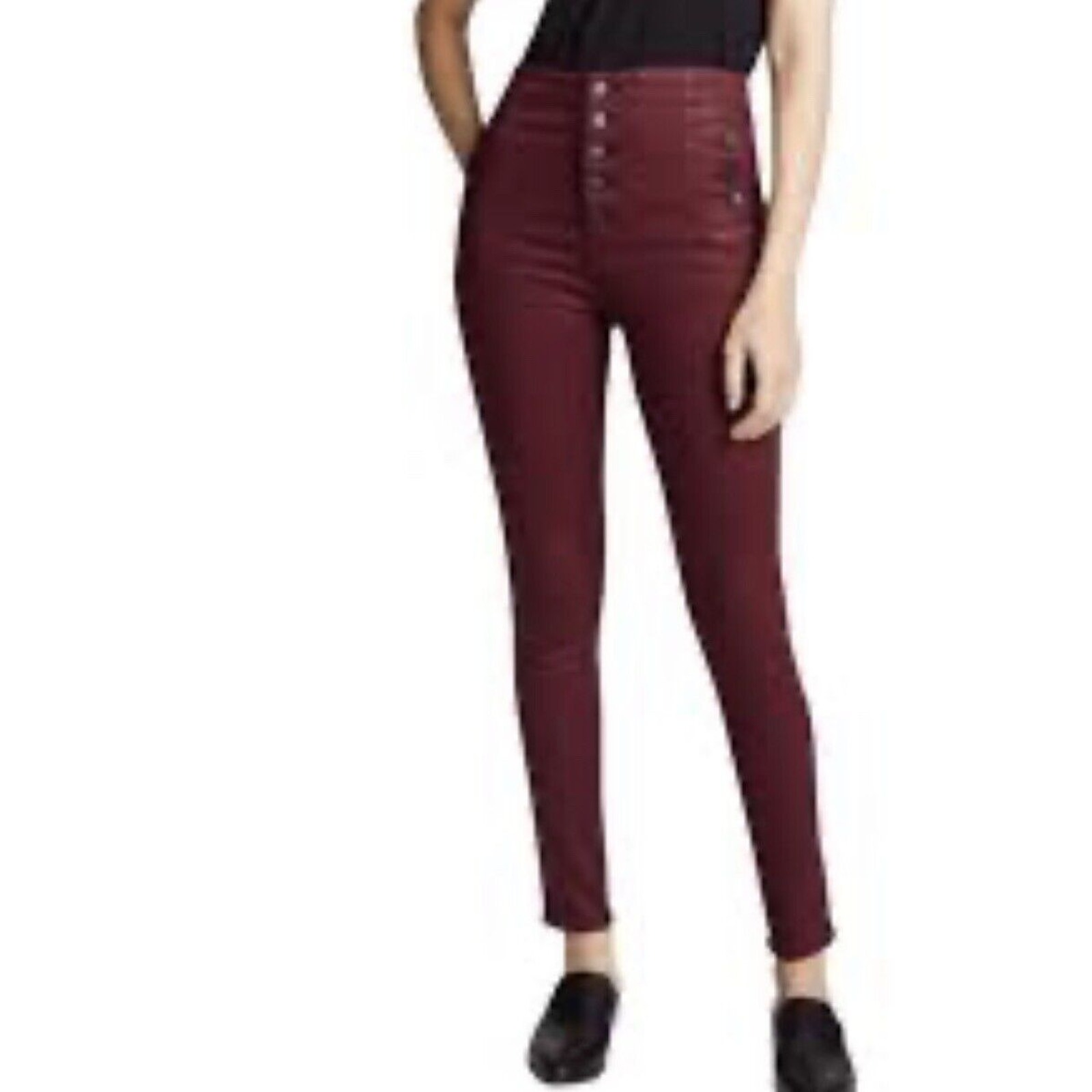 New J Brand Natasha Ski High Skinny Cropped Jeans In Coated Oxblood Size29