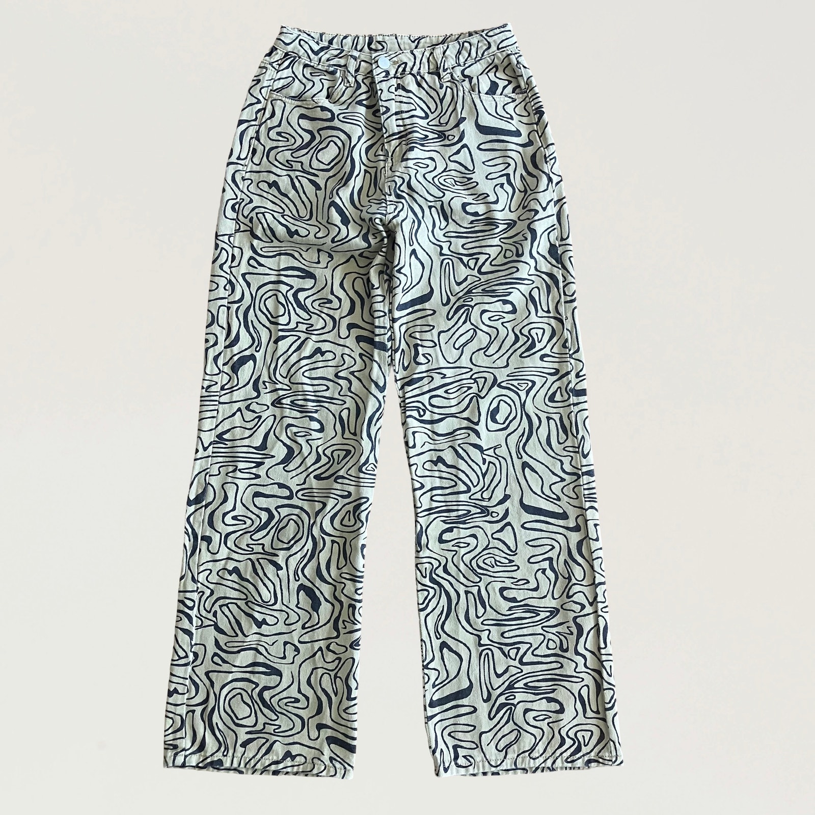 Tan abstract swirl high rise wide leg jeans Bailey Rose