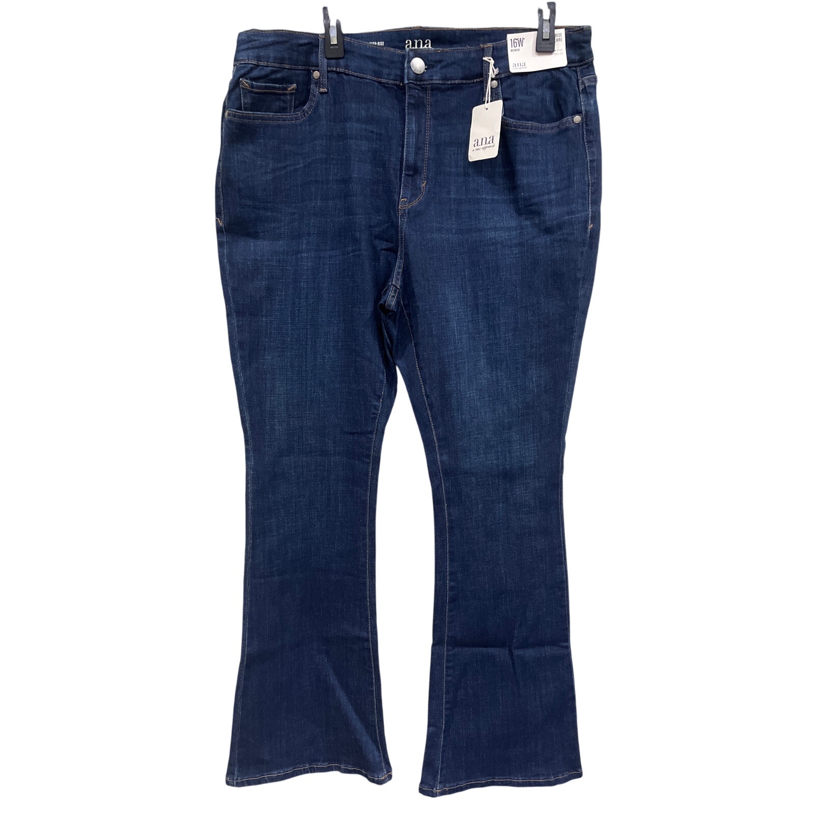 A New Approach High Rise Flare Stretch Denim Jeans 16W Dark Wave Indigo Rinsed