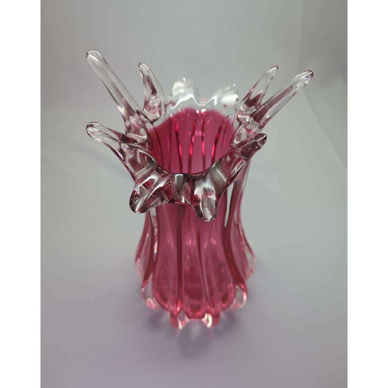 Chribska Handmade Glass 1414 Cranberry Red & Clear- 11.5