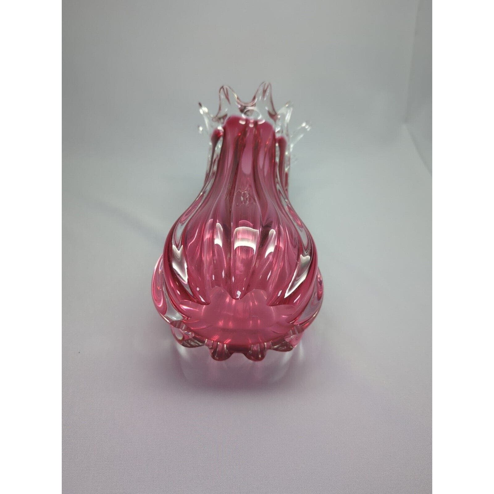 Chribska Handmade Glass 1414 Cranberry Red & Clear- 11.5