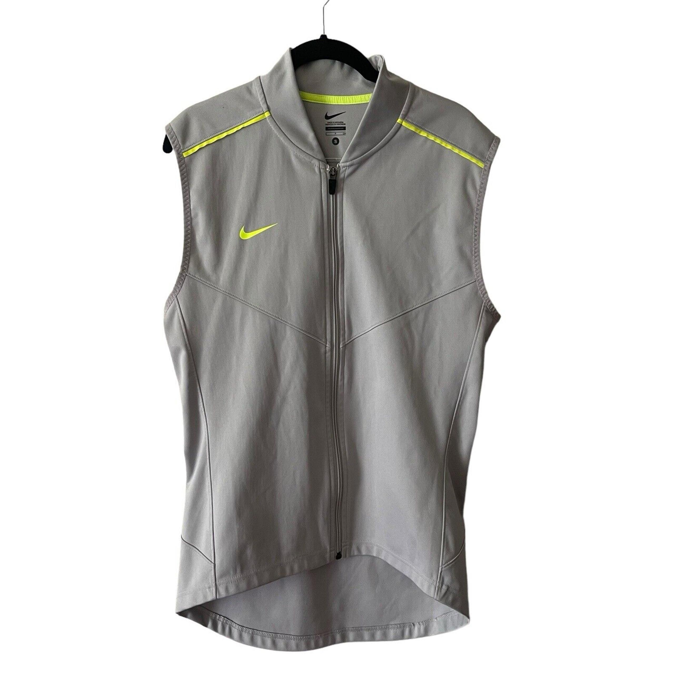 Nike Mens Small Activewear Vest Full Zip Front Light Gray Sleeveless Running