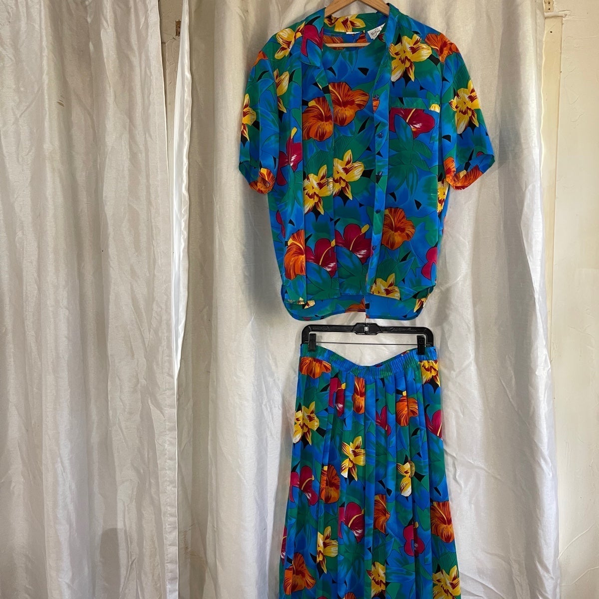 Plus VTG 90’s Hawaiian Floral Multi-colored Print Matching 3 Piece Skirt Set