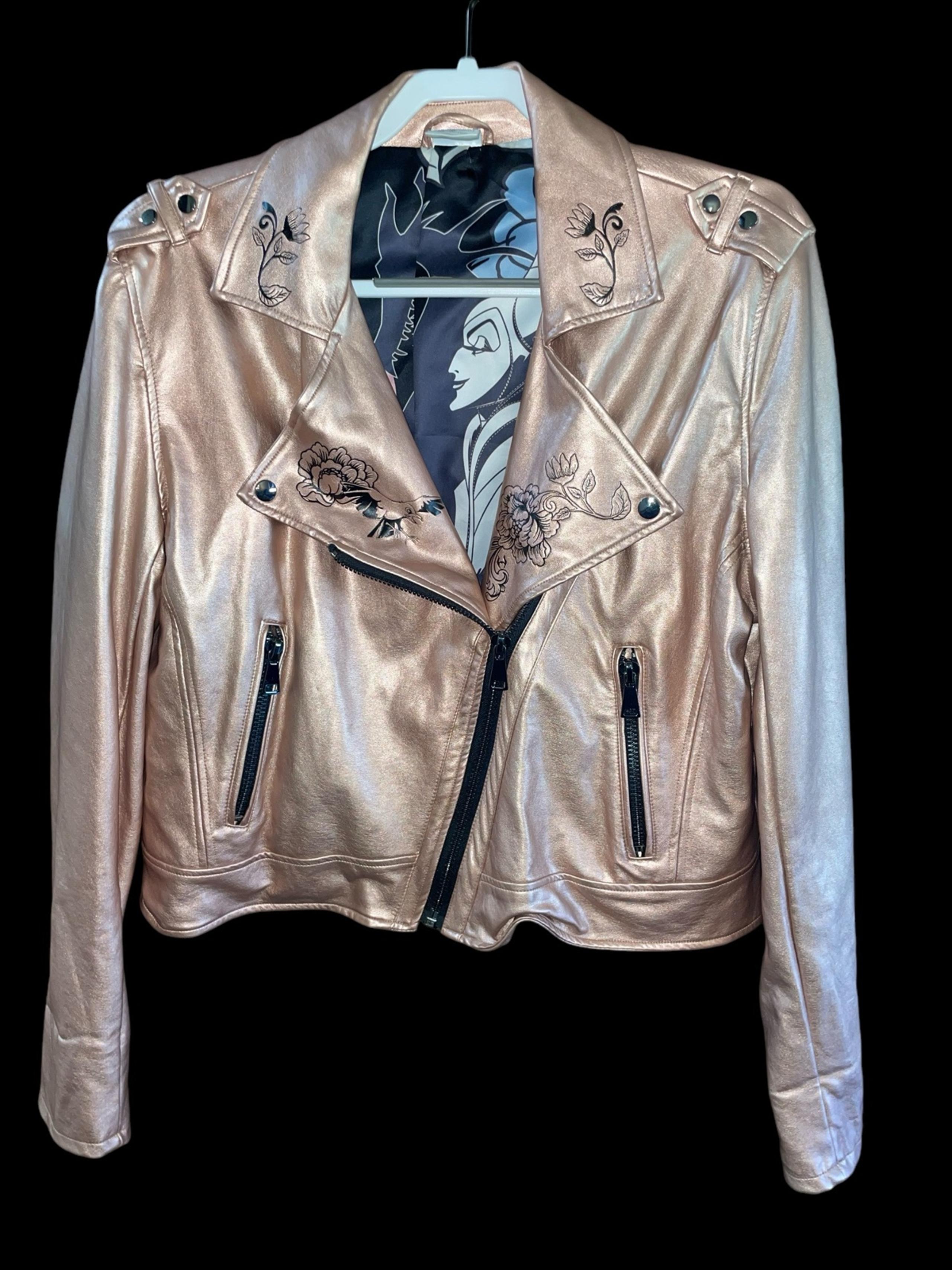 Disney Maleficent Rose Gold Faux Leather Motto Motorcycle Jacket