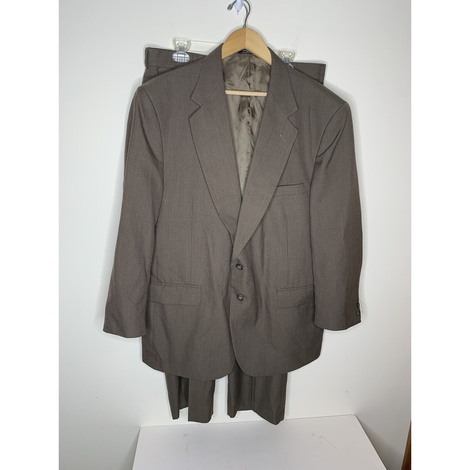 Mens Towncraft Suit Blazer 46R Pants 35W Brown Shepherds Check Wool Blend VTG