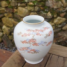 Vintage Japanese Fukagawa Hand-painted Porcelain Maple Leaf Kaki Vase 8