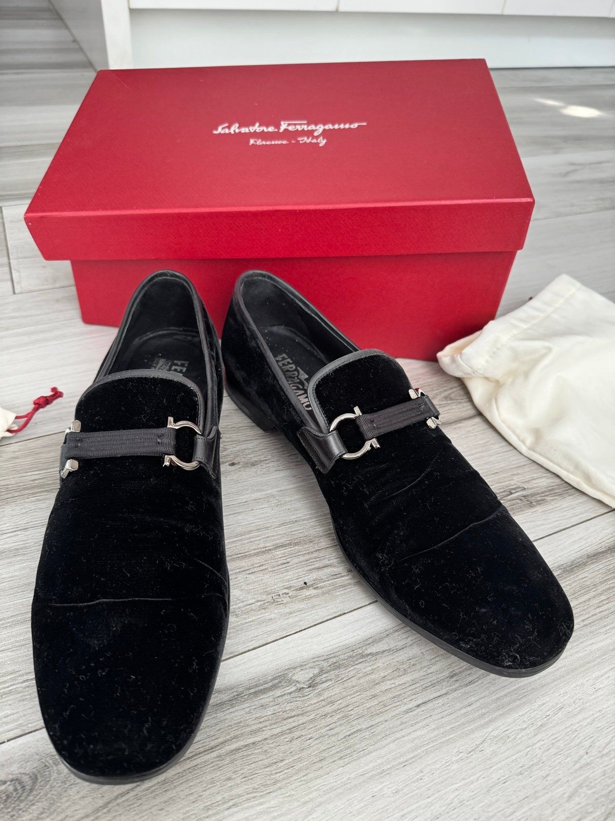 Mens Ferragamo Velvet Party Loafers 10.5 D